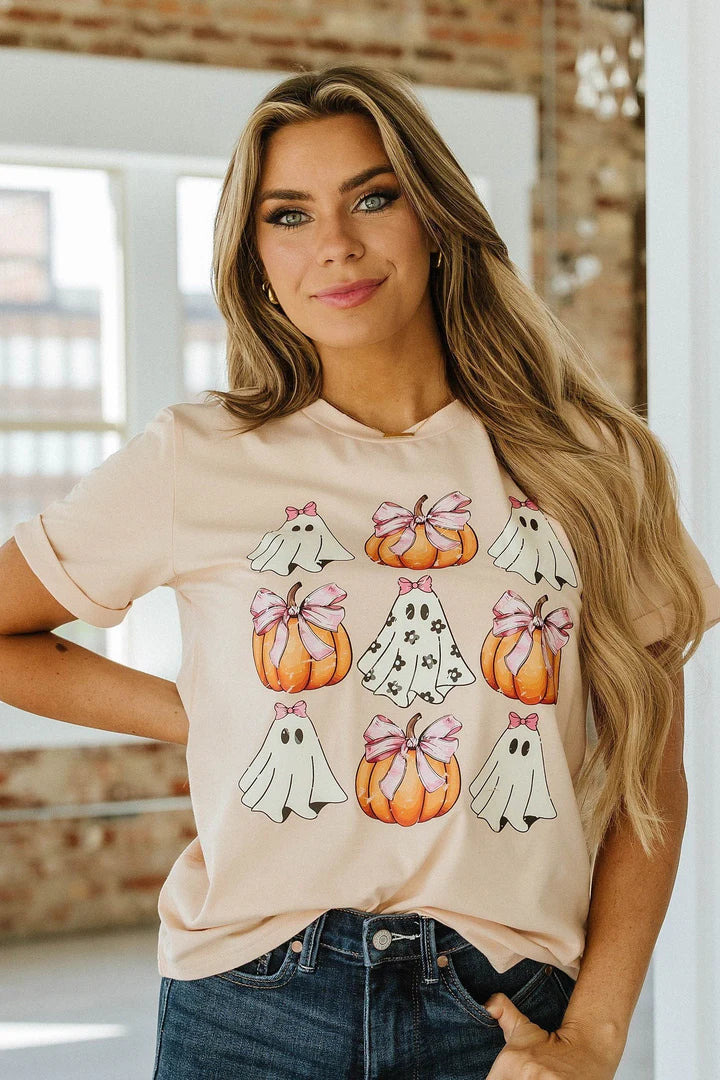 Bow Ghost & Pumpkin Graphic Tee