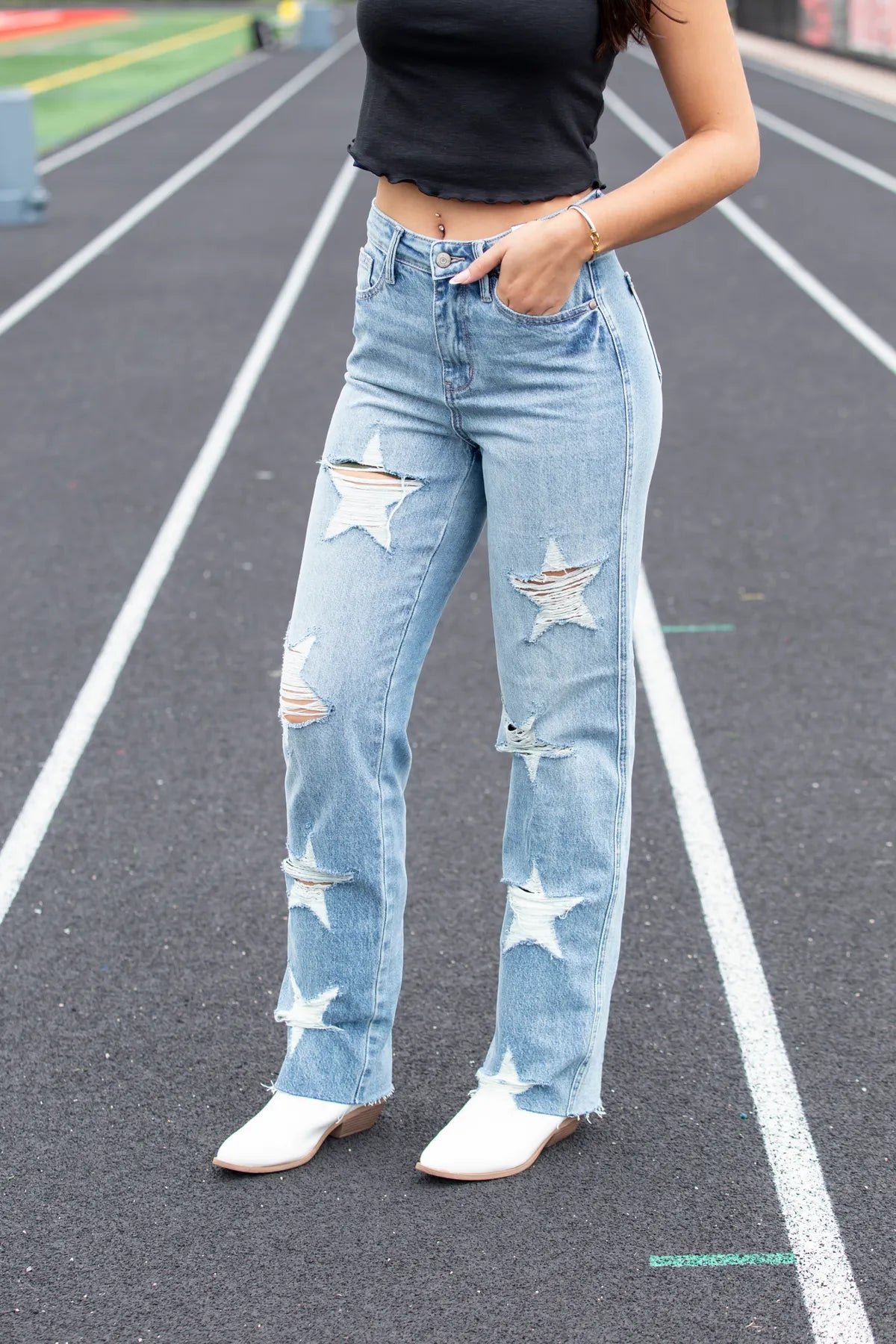 Lunar High Rise Star Shaped Destroy 90's Straight Jean