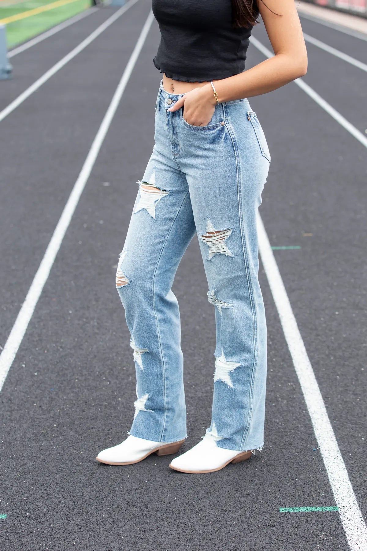 Lunar High Rise Star Shaped Destroy 90's Straight Jean