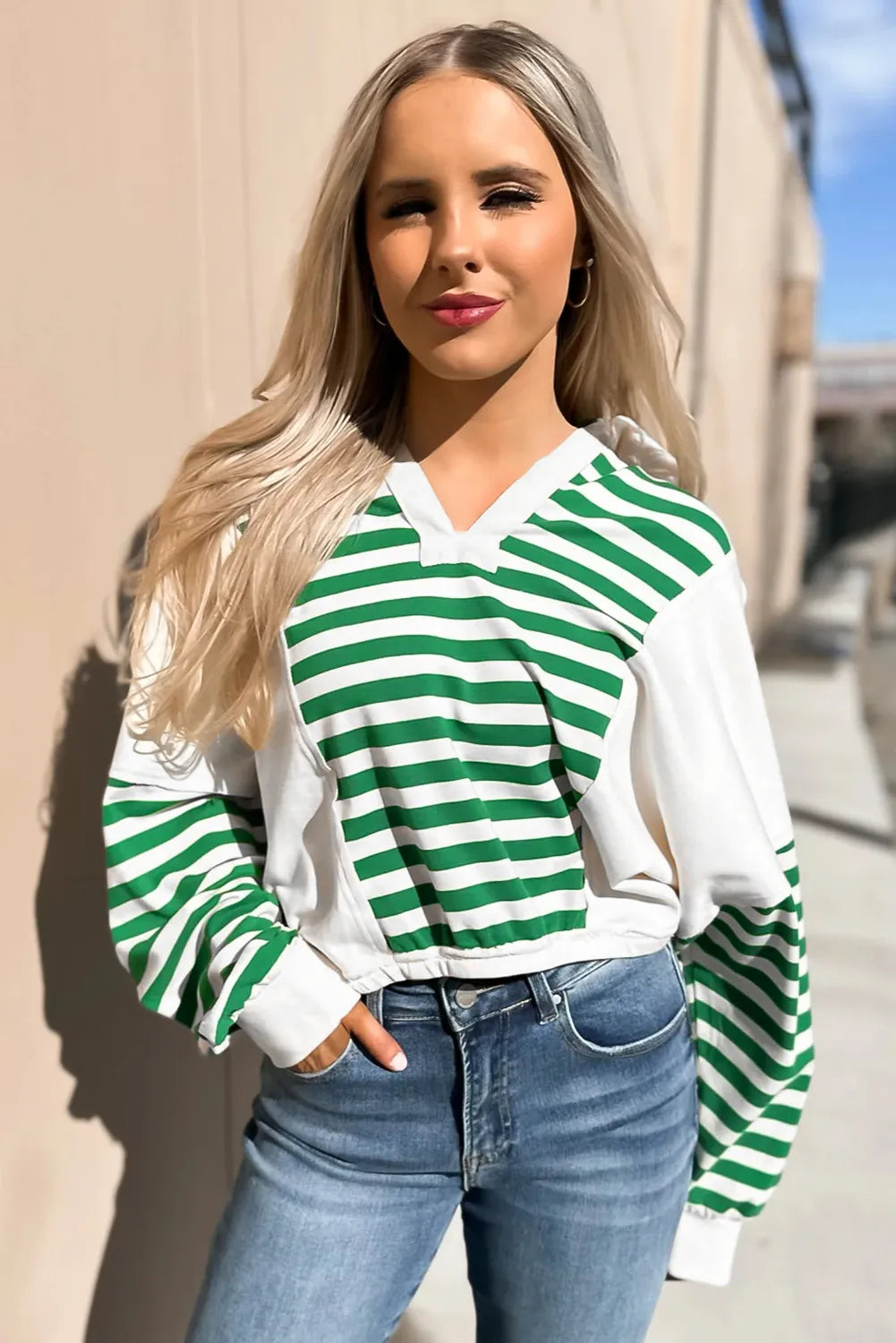 Piper Stripe Collared V Neck Top
