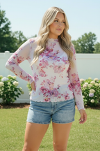 Garden Party Floral Mesh Long Sleeve Top