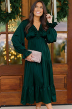 Goddess Grove Green Satin Maxi Dress