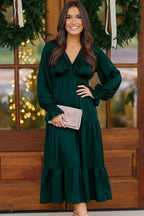 Goddess Grove Green Satin Maxi Dress