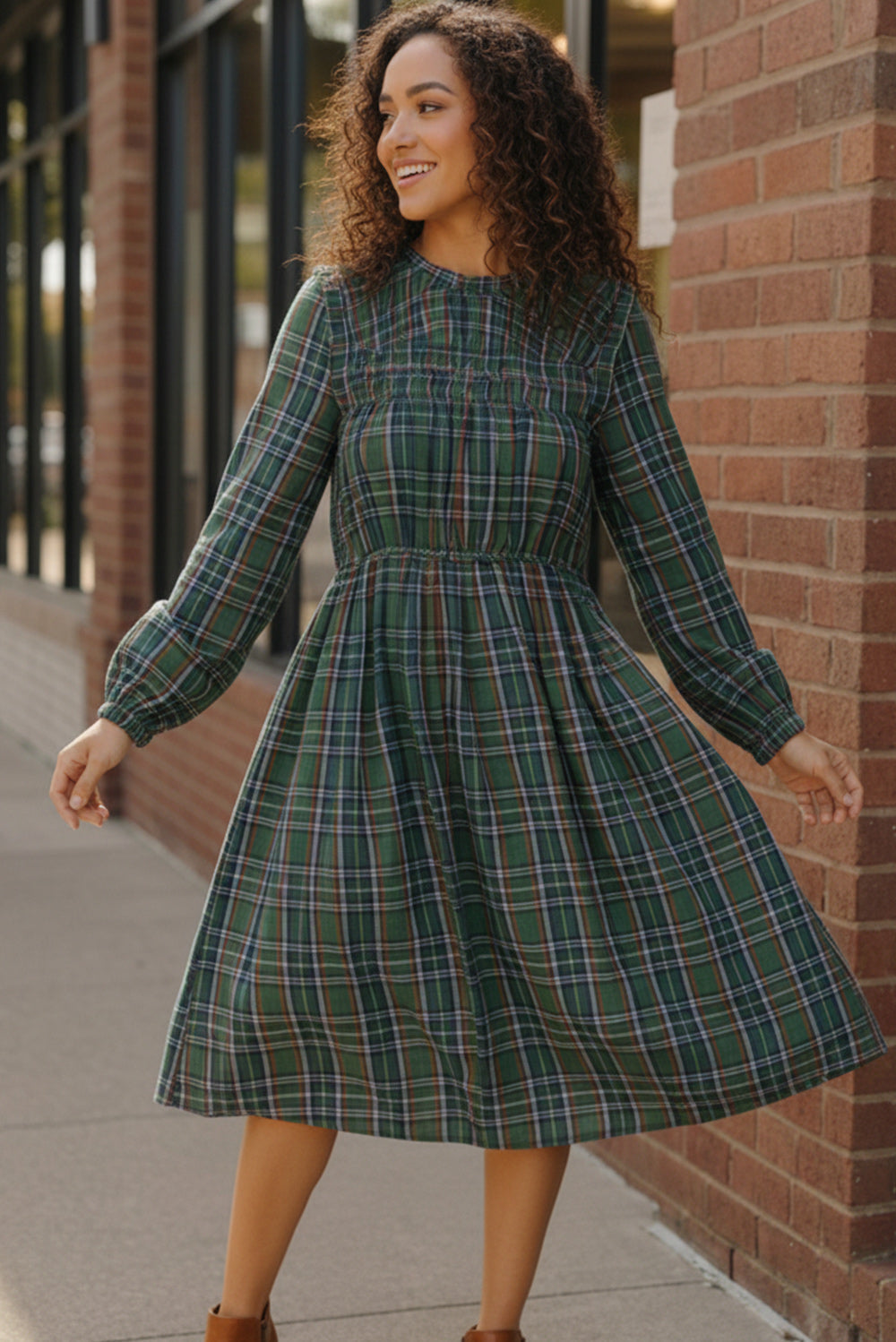Cedar Lane Plaid Midi Dress