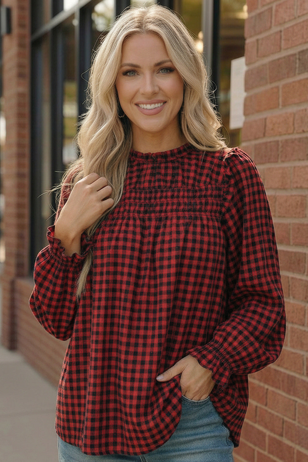Wildwood Check Red Smock