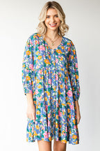 Boho Vibes Cotton Floral Button Down 3/4 Sleeve Tiered Dress