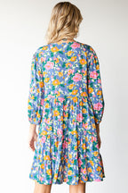 Boho Vibes Cotton Floral Button Down 3/4 Sleeve Tiered Dress