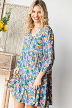 Boho Vibes Cotton Floral Button Down 3/4 Sleeve Tiered Dress