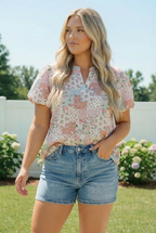 Patchwork Floral Puff Sleeve Top