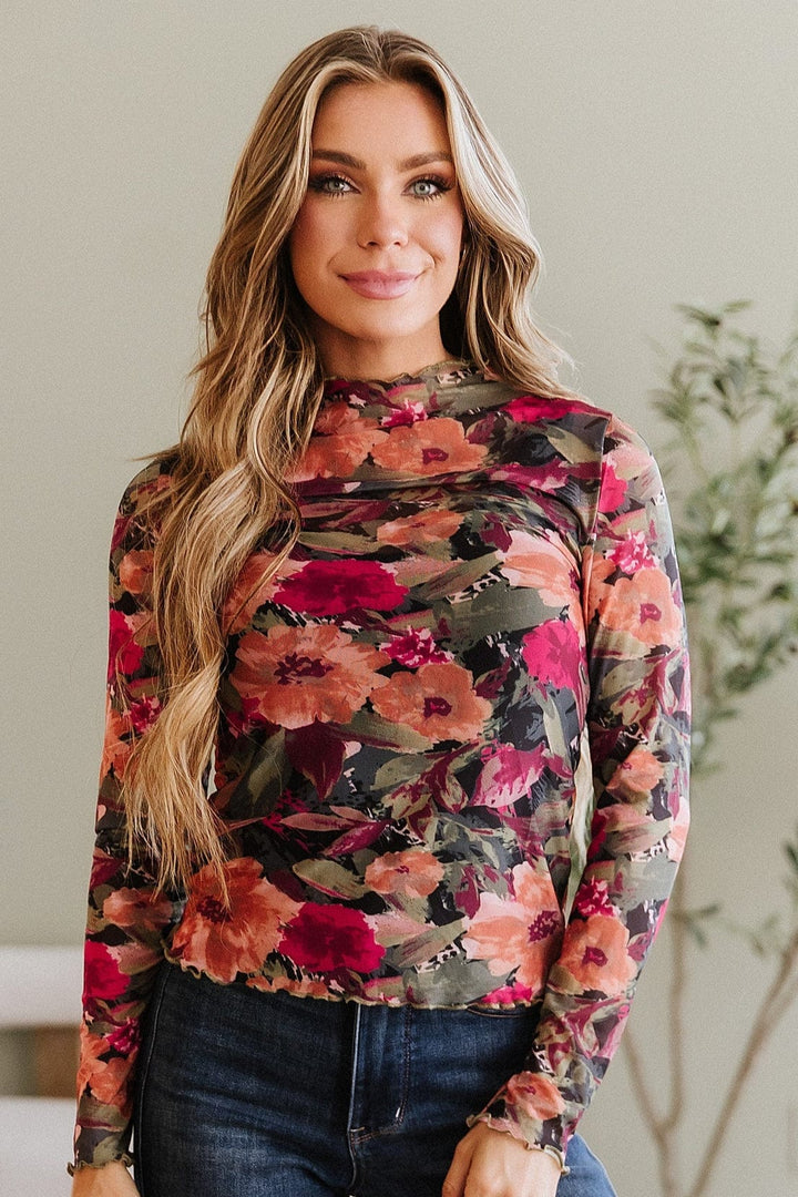 Iris Floral Long Sleeve Mesh Top