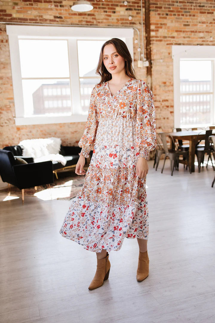 Ellie Floral Print Ruffled Midi Dress
