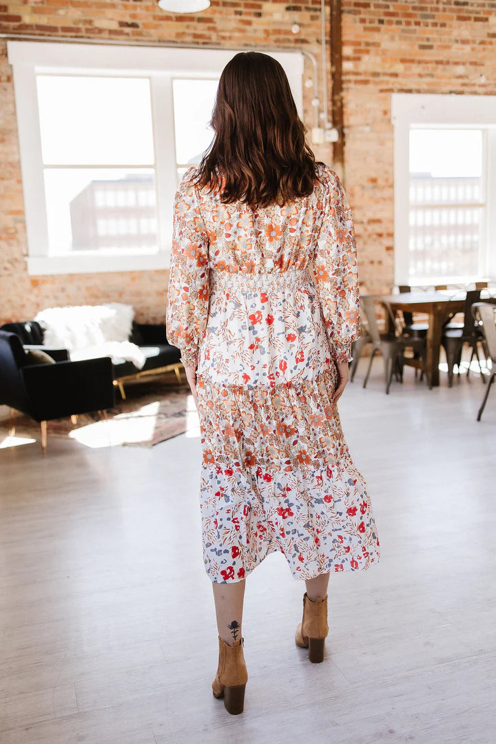 Ellie Floral Print Ruffled Midi Dress