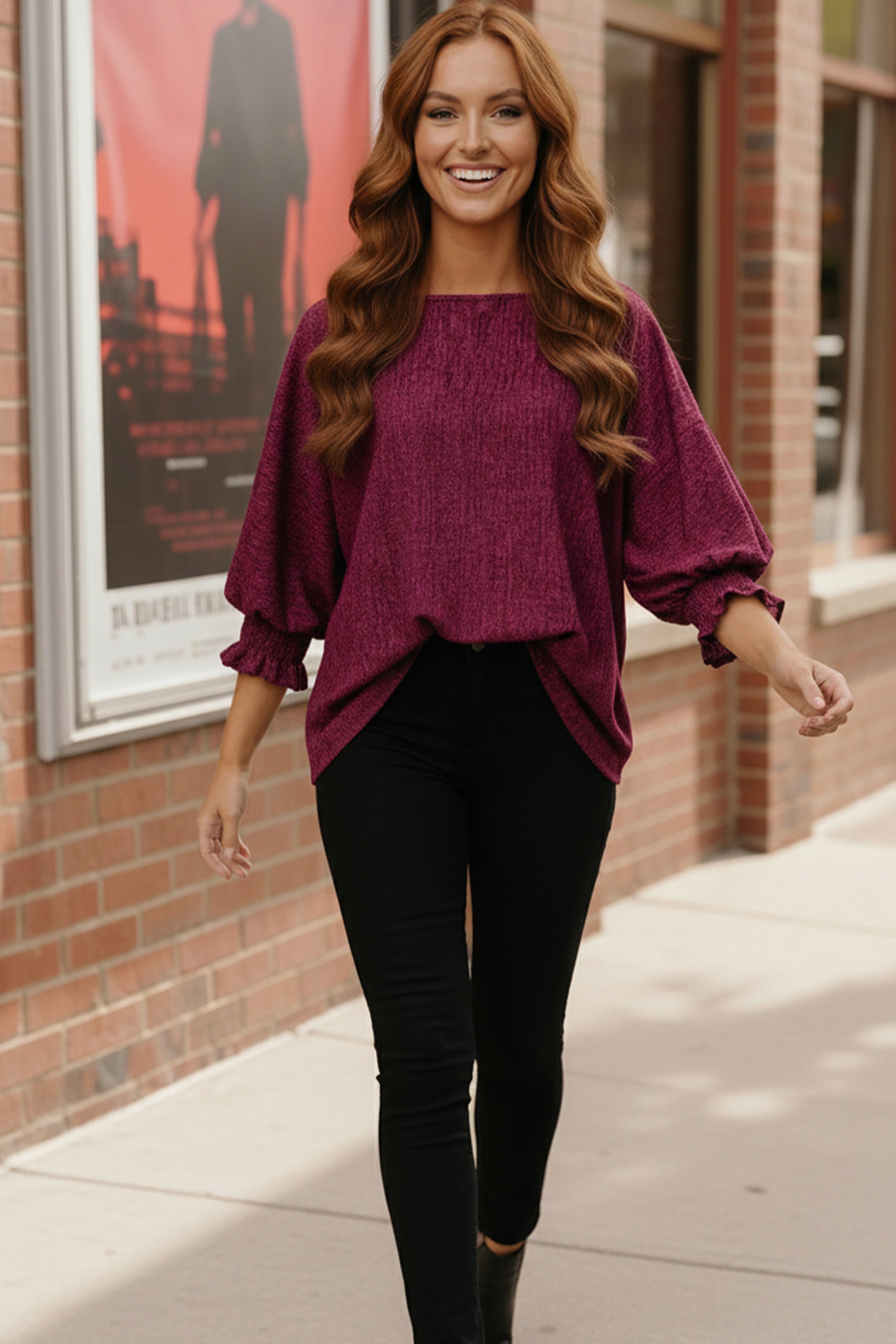 Pretty in Fuchsia Puff Sleeve Blouse