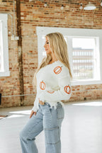 Pumpkin V-Neck Distressed Sweater