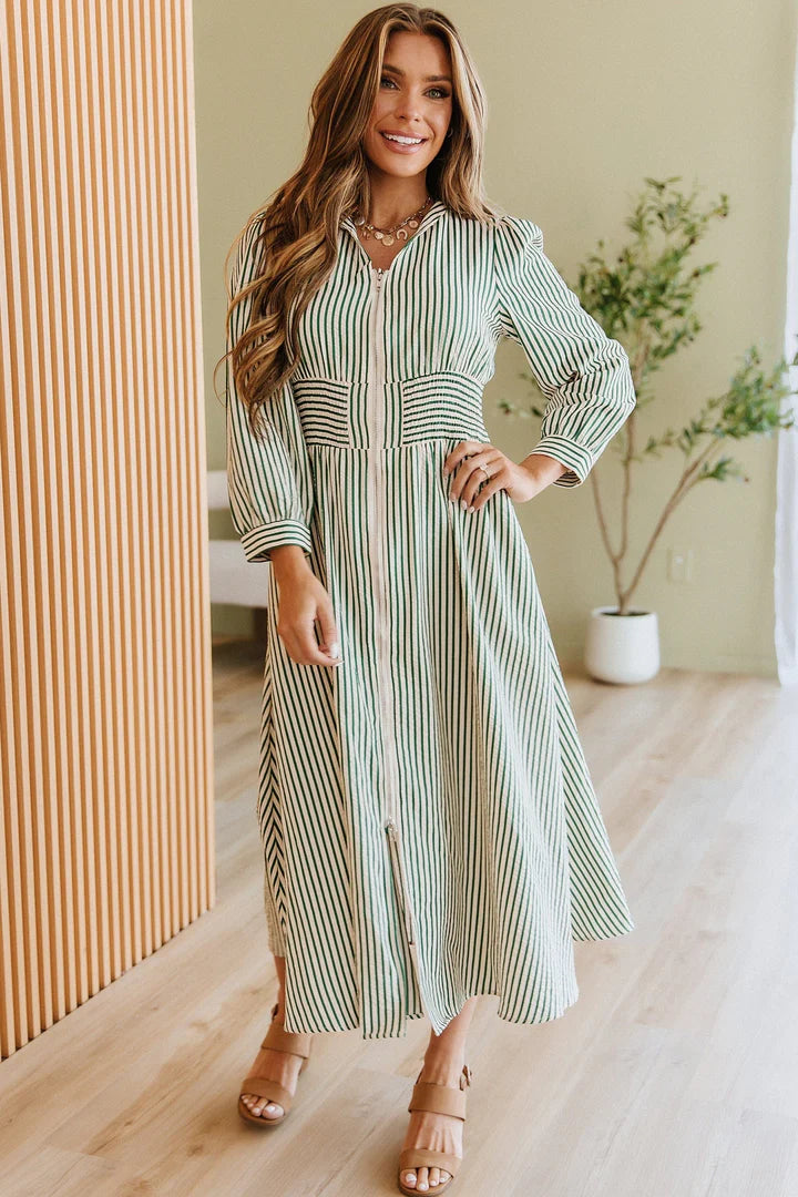 Eliza Striped Zip Midi Dress