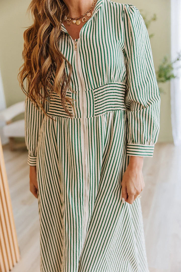 Eliza Striped Zip Midi Dress