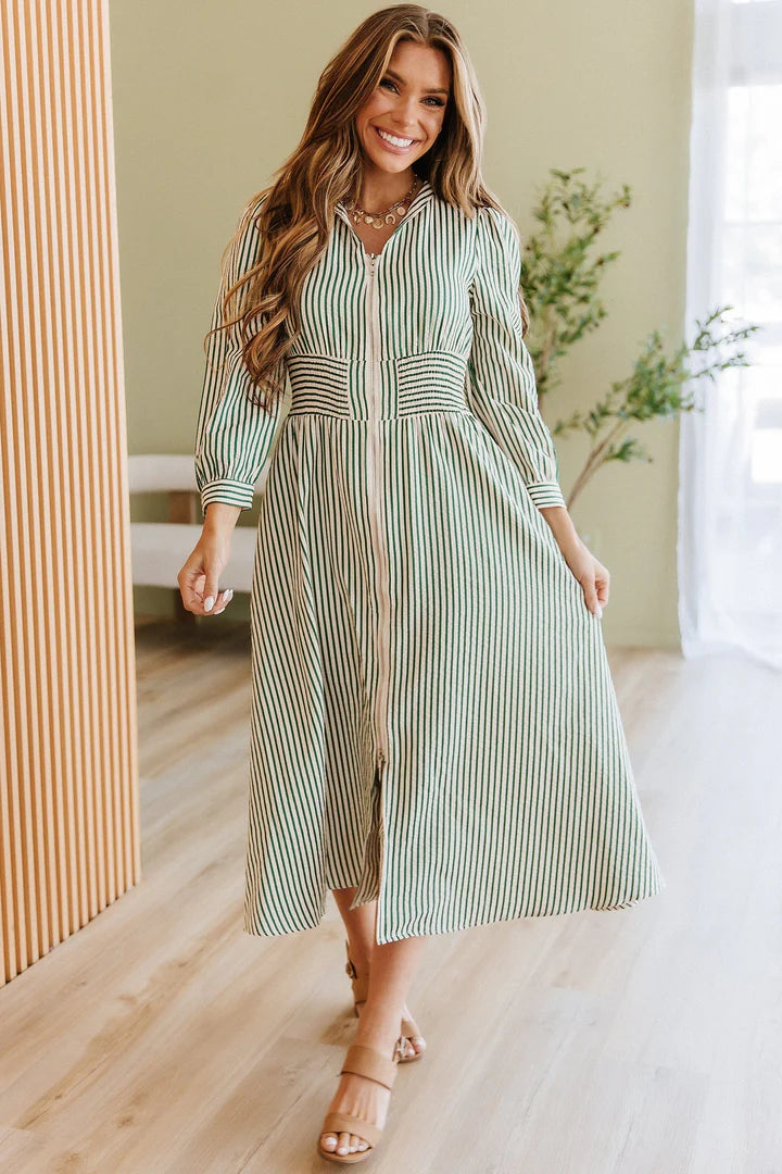 Eliza Striped Zip Midi Dress