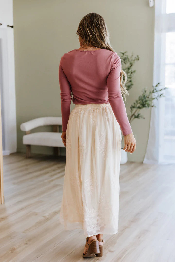 Eloise Embroidered Mesh Overlay Skirt