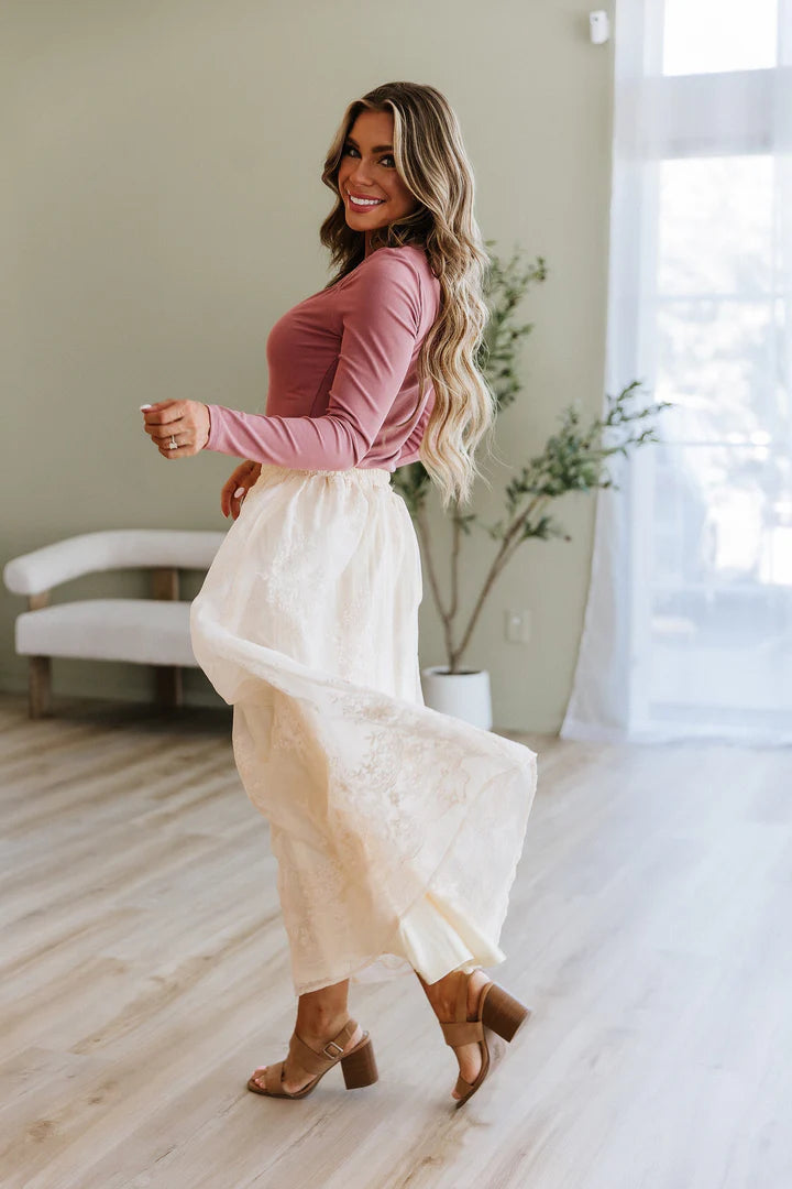 Eloise Embroidered Mesh Overlay Skirt