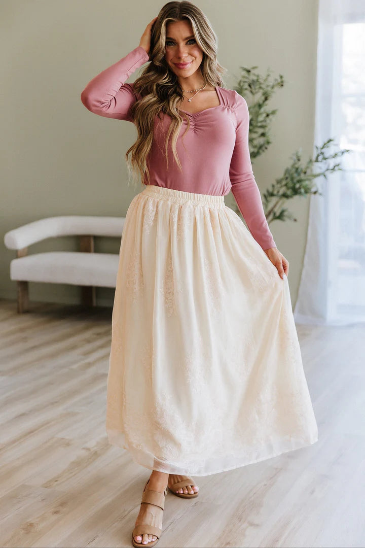 Eloise Embroidered Mesh Overlay Skirt