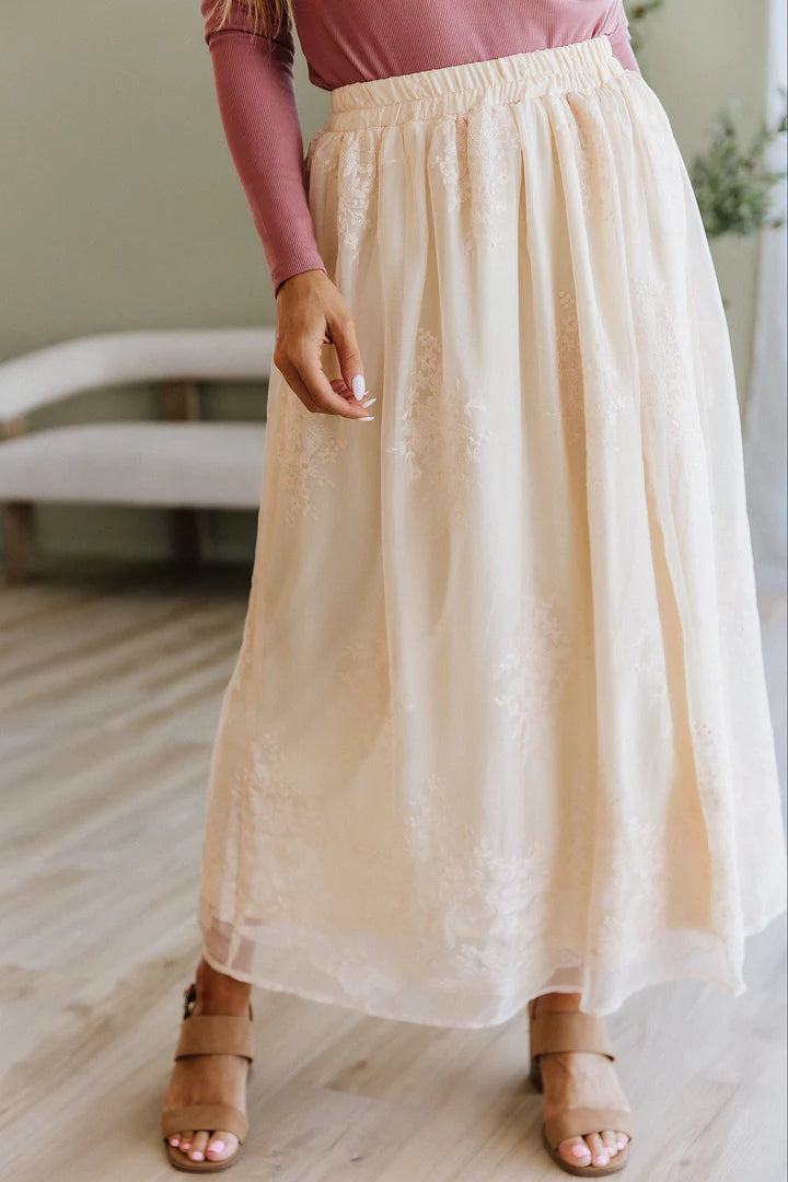 Eloise Embroidered Mesh Overlay Skirt