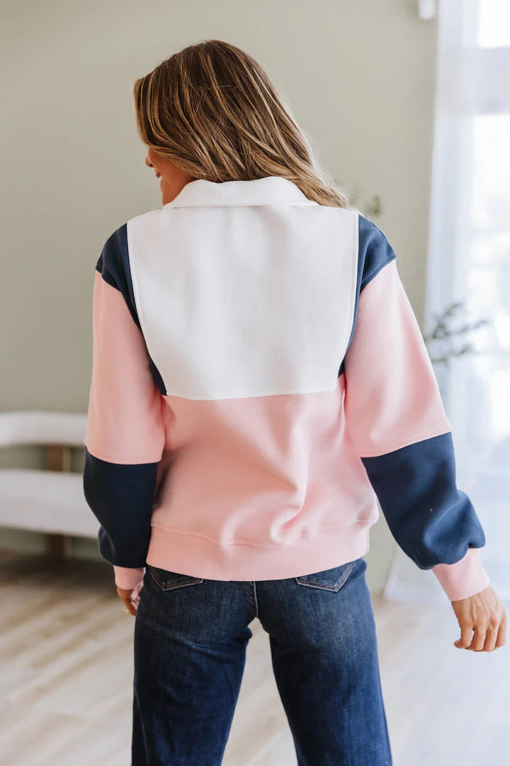 Easy Living Color Block Half Button Pullover