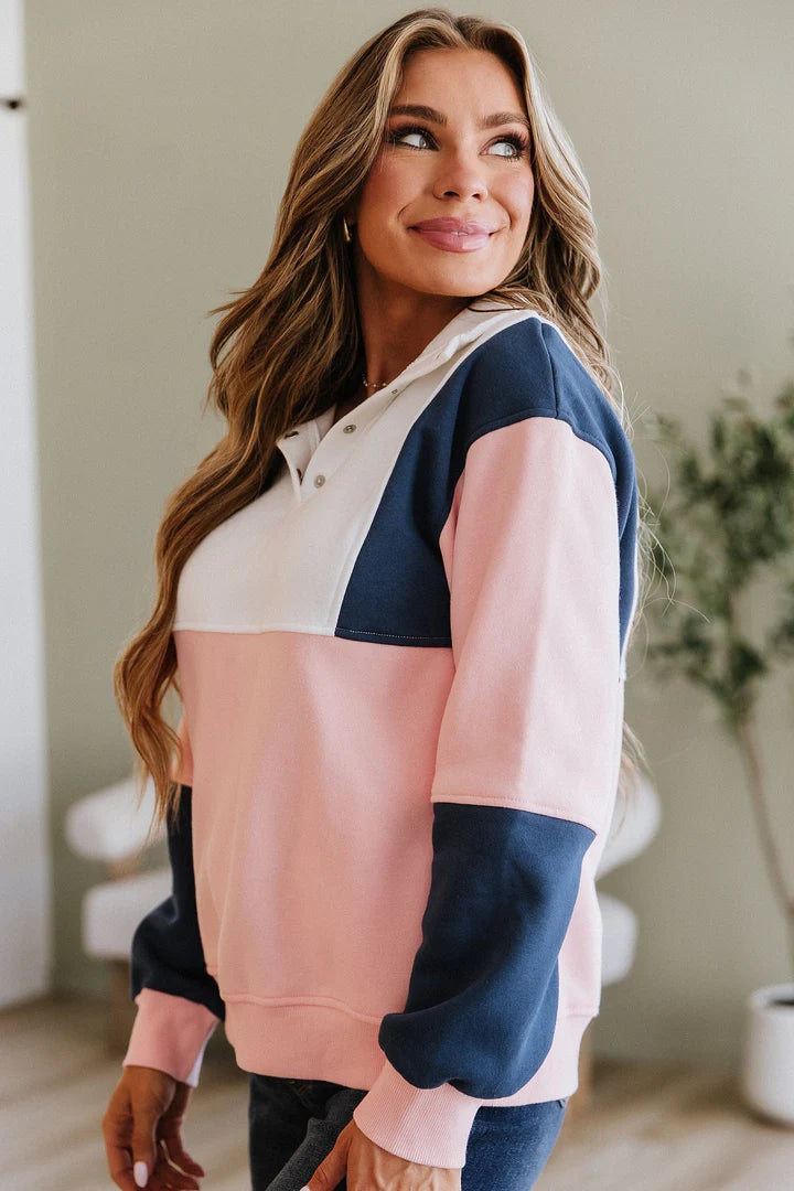 Easy Living Color Block Half Button Pullover